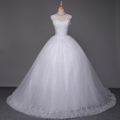 Ball Gown Lace Applique Beaded Full Length Bridal..
