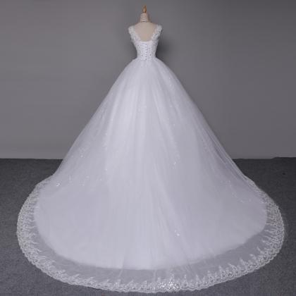Ball Gown Lace Applique Beaded Full Length Bridal..