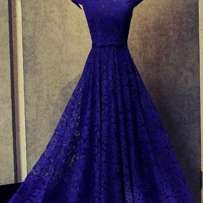 Blue Lace Prom Dress Evening Dress Party Dress..