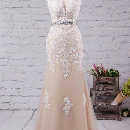 Sexy Long Lace Cap Shoulder Prom Dress Evening..