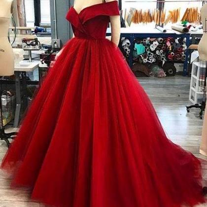 Sexy Long Red Cap Shoulder Ball Gown Prom Dress..