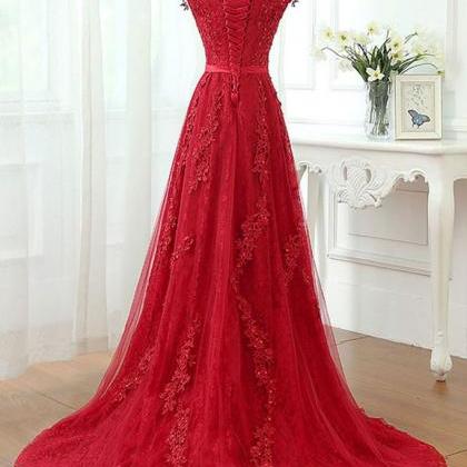 Sexy Full Length Red Lace Prom Dress , Evening..