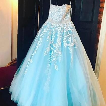 Sexy Full Length Blue Lace Prom Dress , Evening..