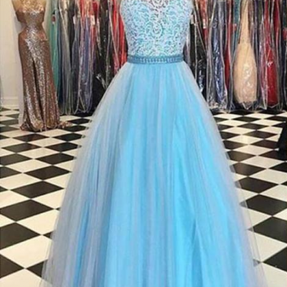 Prety Halter Long Lace Tulle Beding Light Blue..