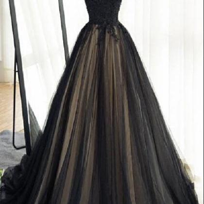 Black Jewel Lace Applique Wedding Dress Evening..