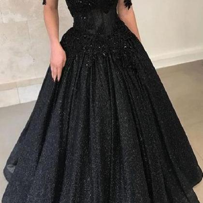 Cap Shoulder Ball Gown Sexy Black Sweetheart..