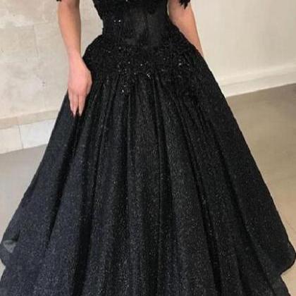 Cap Shoulder Ball Gown Sexy Black Sweetheart..