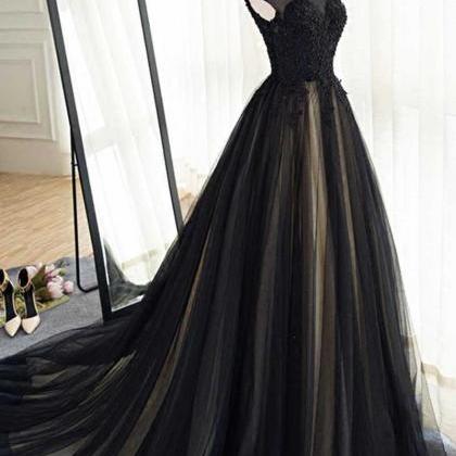 Jewel Lace Applique Sexy Black Wedding Dress..