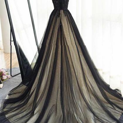 Jewel Lace Applique Sexy Black Wedding Dress..