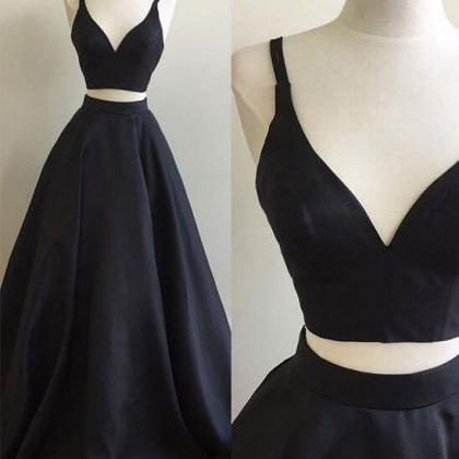 V Neck Two Pcs A Line Sexy Black Tulle Wedding..