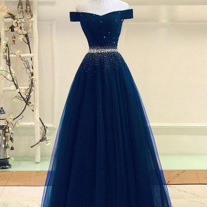 Red Blue Off The Shoulder Lace Up Beading Prom..