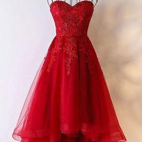 Lace Applique Red Strapless Off The Shoulder Lace..