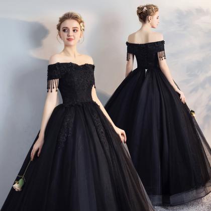 Lace Short Sleeve Custom Size Black Wedding Dress..