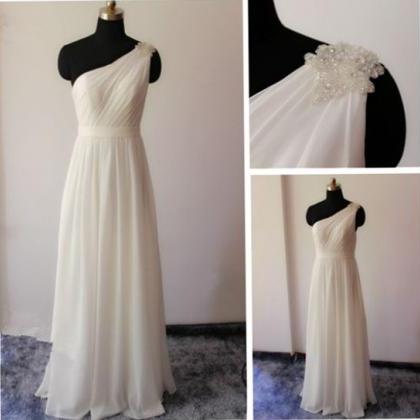 Custom Size One Shoulder Chiffon Wedding Dress..