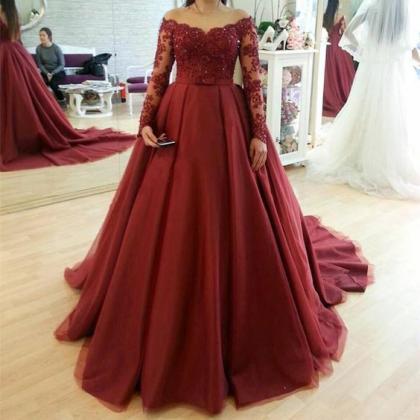 Custom Size Long Sleeve Lace Applique Party Dress..
