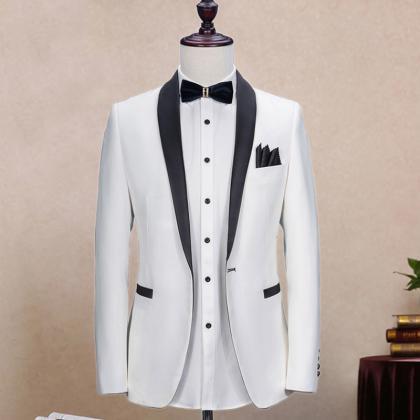 White Wedding Men Suits Black Shawl..