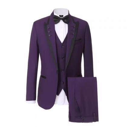 Purple Slim Fit Men Suits Wedding Groom Tuxedos 3..