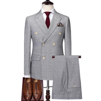 Plyesxale Double Breasted Suit Men Red Light Grey..