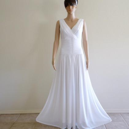 Wedding Dress White Ivory V Neck Chiffon Full..
