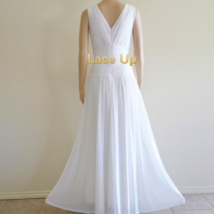 Wedding Dress White Ivory V Neck Chiffon Full..