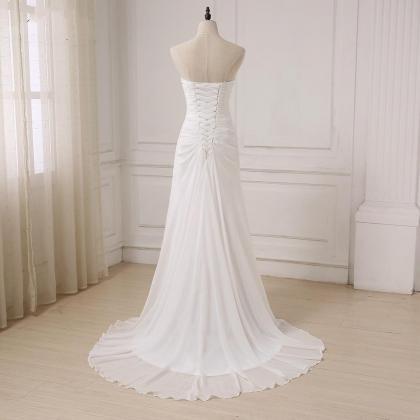 White/ Ivory Chiffon Beach Wedding Dresses..