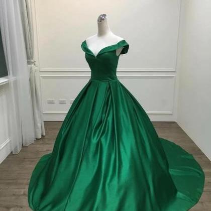 Green V Neck Ball Gown Prom Dresses Knee Length..