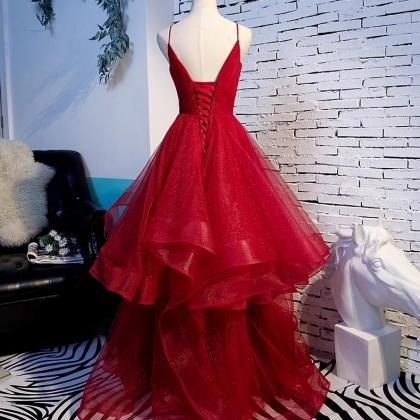 Red Sexy V Neck Wedding Dress Prom Dress Evening..