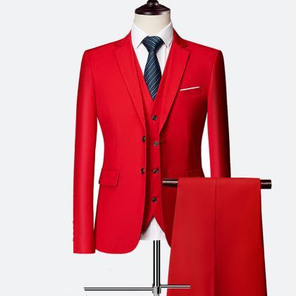 Red Wedding Formal Bridegroom Tuxedo Men Suits 3..