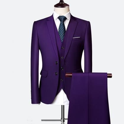 Purple Wedding Formal Bridegroom Tuxedo Men Suits..