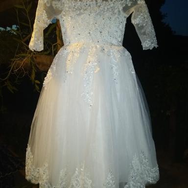 Honeydress Girl's High-Low Pageant Gown - Lace Applique Flower Girl Dress For First Communion & Special Events - View #6