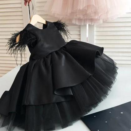 Black Flower Girl Dresses For Weddings Bow Floor..