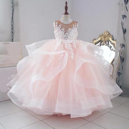 Pink Flower Girl Dresses For Weddings Floor Length..