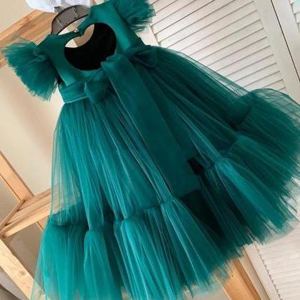 Real Photo Blue Tulle Flower Girl Dresses For..