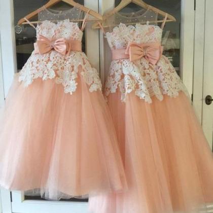 Real Photo Pink And White Lace Flower Girl Dresses..
