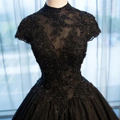 Black Beading Lace Applique Wedding Dress Bridal..