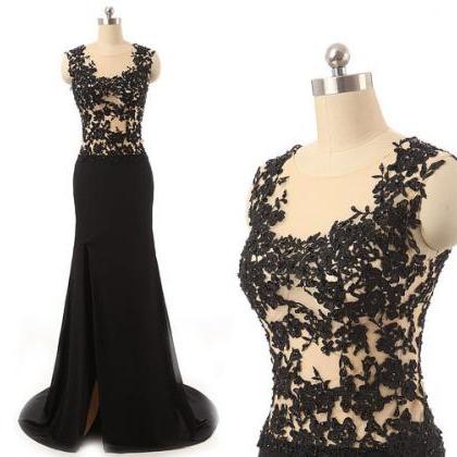 Lace Prom Dress,black Chiffon Eveing Dress Floor..