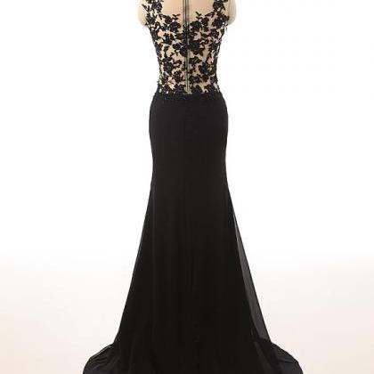 Lace Prom Dress,black Chiffon Eveing Dress Floor..