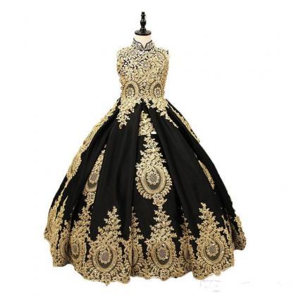 Luxurious Black And Gold Lace Flowe..