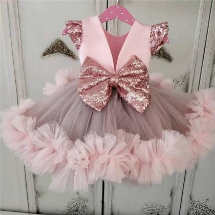 Pink Baby Girls Dresses Knee Length Puffy Toddler..