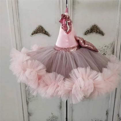 Pink Baby Girls Dresses Knee Length Puffy Toddler..