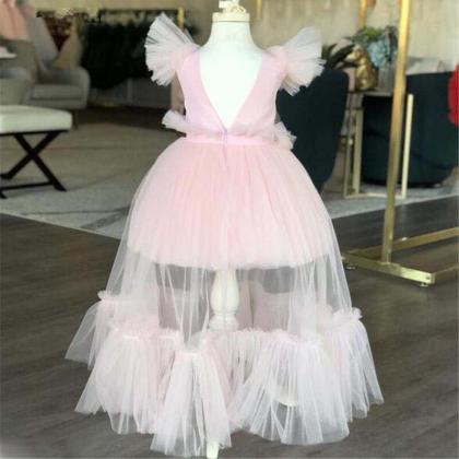 Pink Flower Girl Dresses With Removable Skirt..