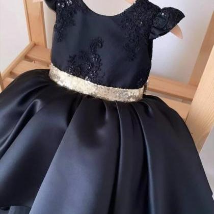 Black Flower Girl Dress For Wedding Kids Pageant..