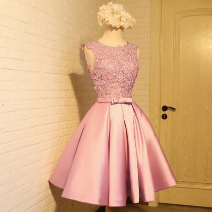 Cute Round Neck Lace Short Prom Dress, Homecoming..