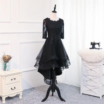 Black Lace Tulle Short Prom Dress, Homecoming..