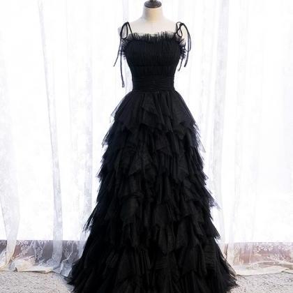 Black Tulle Long Prom Gown Evening Dress
