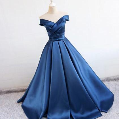 Blue V Neck Satin Long Red Prom Dress, Blue..