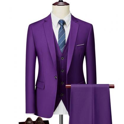 Men Slim Business Casual Suits Dress Three-piece..