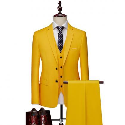 Men Slim Business Casual Suits Dress Three-piece..