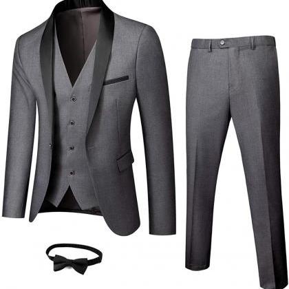 Mens Suit 3-piece Suit Shawl Lapel One Button..