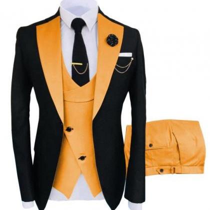 Brown Classic Men Suit 3 Pieces Tuxedo Peak Lapel..